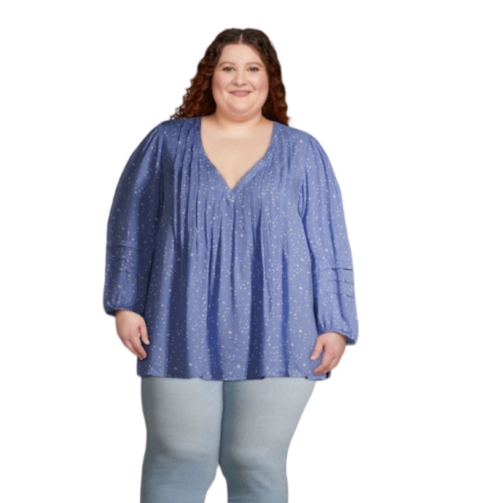 Terra & Sky Plus Size Pintuck Woven Printed 3/4 Sleeve V-Neck Blouse Top NWT 3X - Picture 3 of 6